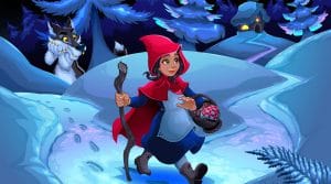 Little Red Riding Hood walking in the wood