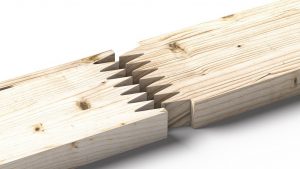 Finger joint wood connection concept. Floorboard closeup. 3d illustration
