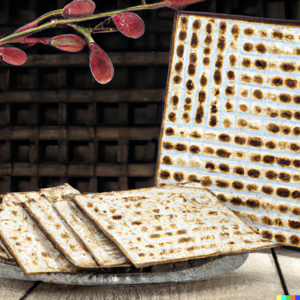 DALL·E 2023-02-06 14.00.12 - pesach and matzot on a table realistic